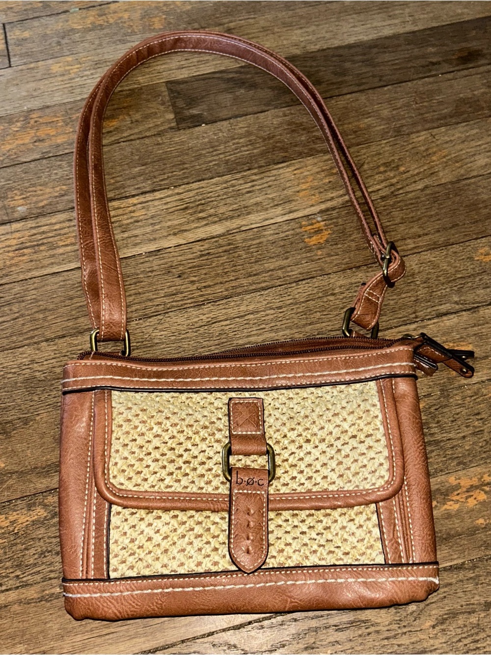b.o.c. Tan and Cream Woven Crossbody Bag